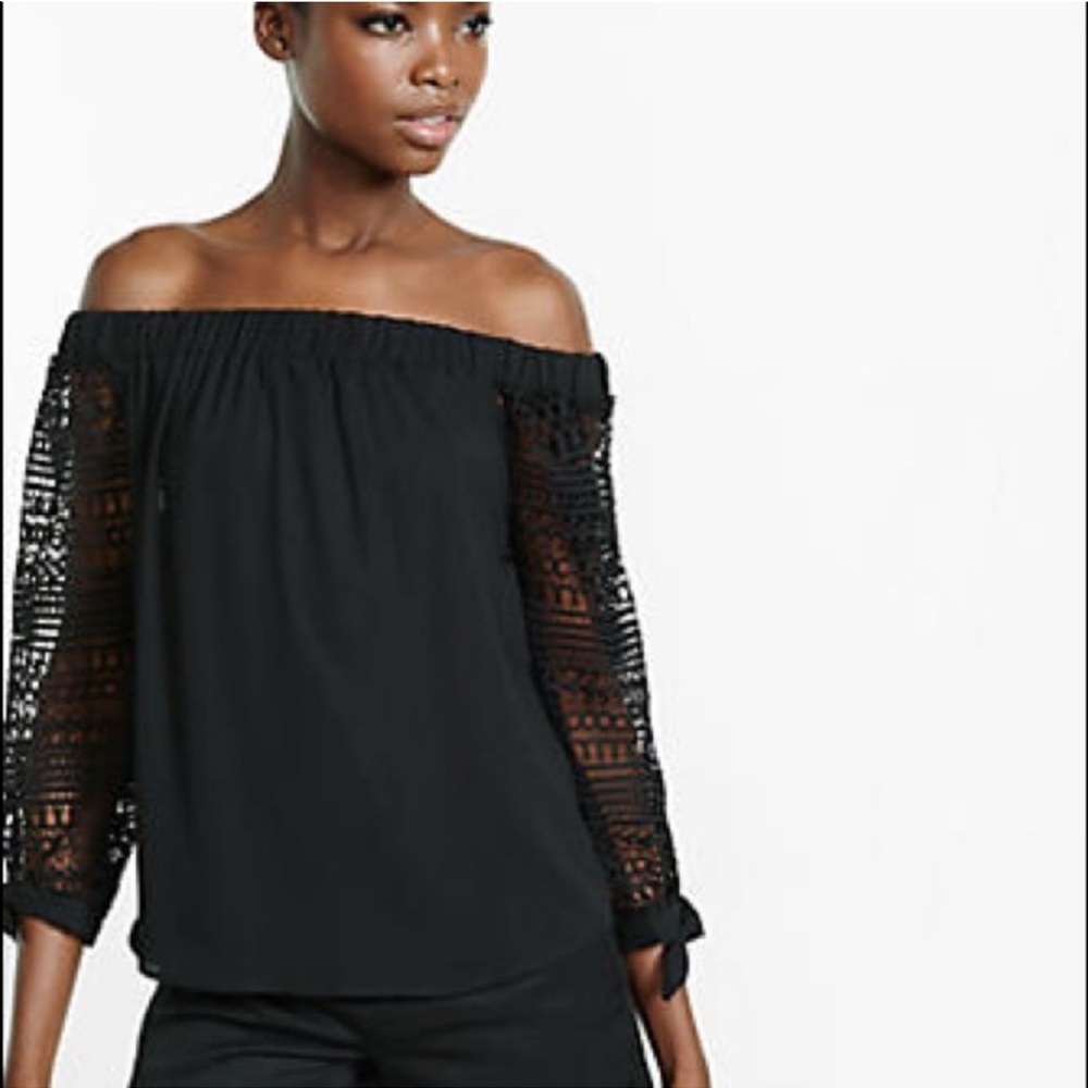 Express Off the Shoulder Tie Sleeve Lace Blouse